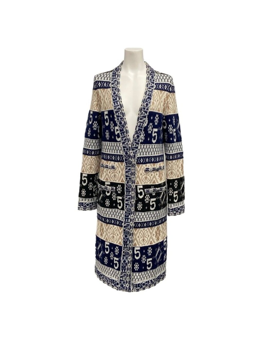 Chanel Cardigan S Navy Ivory Multi Cashmere 34